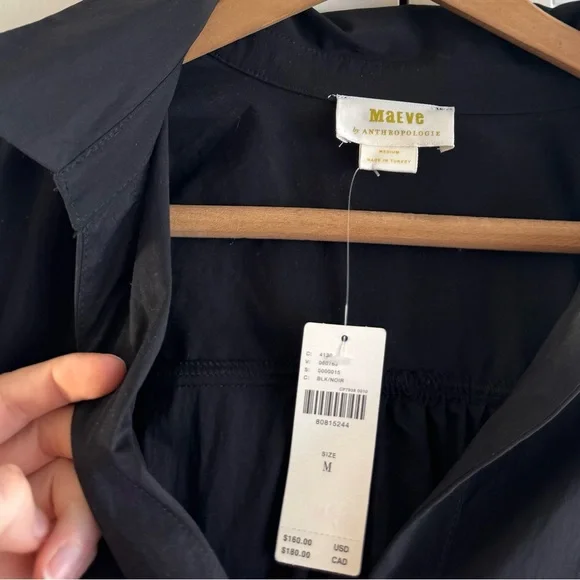 Anthropologie Maeve Button Front Poplin Shirt Dress in Black - Picture 3 of 4